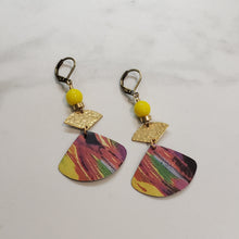 Load image into Gallery viewer, Abstract Tropical Fruit Tin Drop Earrings - Yellow
