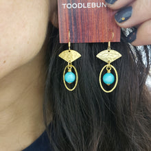 Load image into Gallery viewer, Petit Fan Hoop Earrings - Aqua Fire Agate
