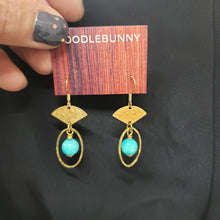 Load image into Gallery viewer, Petit Fan Hoop Earrings - Aqua Fire Agate
