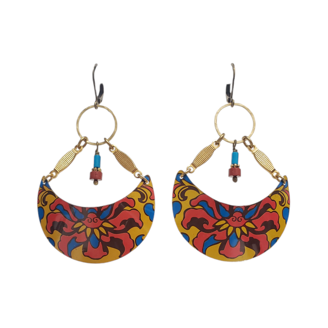 Crescent Moon Tin Drop Earrings Yellow TOODLEBUNNY