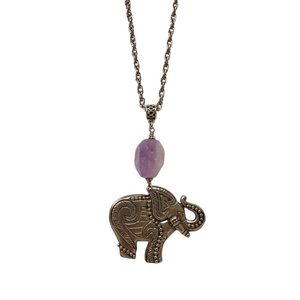 Amethyst Lucky Elephant Pendant Necklace