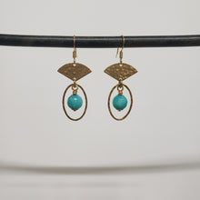 Load image into Gallery viewer, Petit Fan Hoop Earrings - Aqua Fire Agate
