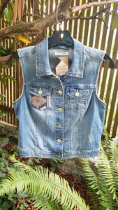Reworked Denim Vest - Aztec