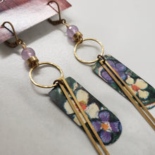 Load image into Gallery viewer, Floral Geometric Tin Dangle Earrings - Lilac Amethyst
