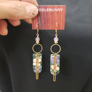Floral Geometric Tin Dangle Earrings - Lilac Amethyst
