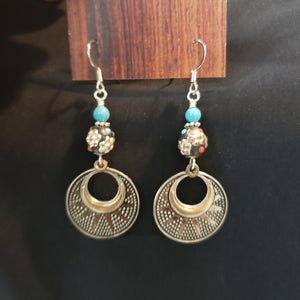 Boho Indian Hoop Drop Earrings Turquoise