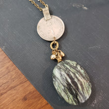 Load image into Gallery viewer, Kuchi Coin Green Snakeskin Jasper Stone Necklace
