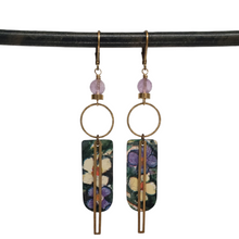 Load image into Gallery viewer, Floral Geometric Tin Dangle Earrings - Lilac Amethyst

