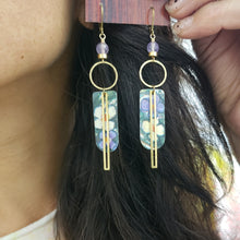 Load image into Gallery viewer, Floral Geometric Tin Dangle Earrings - Lilac Amethyst
