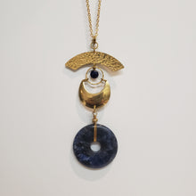 Load image into Gallery viewer, Lunar Eye Brass Necklace - Sodalite Donut Pendant
