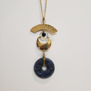 Lunar Eye Brass Necklace - Sodalite Donut Pendant