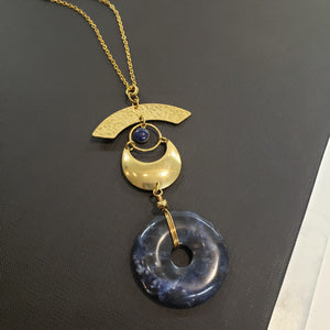Lunar Eye Brass Necklace - Sodalite Donut Pendant