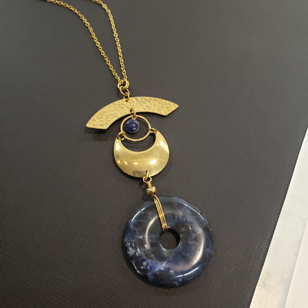 Lunar Eye Brass Necklace - Sodalite Donut Pendant