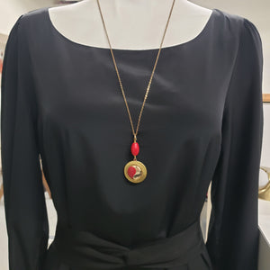 Vintage Round Locket Necklace - Yin Yang Red