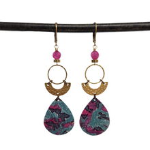 Load image into Gallery viewer, Geometric Tropical Leaf Tin Earrings II - Fushia
