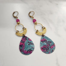 Load image into Gallery viewer, Geometric Tropical Leaf Tin Earrings II - Fushia
