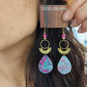 Geometric Tropical Leaf Tin Earrings II - Fushia