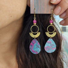 Load image into Gallery viewer, Geometric Tropical Leaf Tin Earrings II - Fushia
