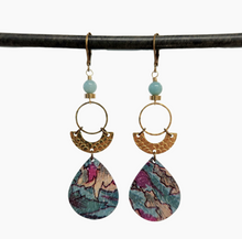 Load image into Gallery viewer, Geometric Tropical Leaf Tin Earrings - Amazonite
