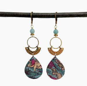 Geometric Tropical Leaf Tin Earrings - Amazonite