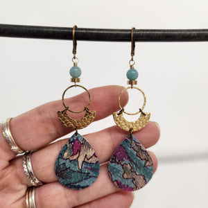 Geometric Tropical Leaf Tin Earrings - Amazonite