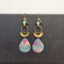 Load image into Gallery viewer, Geometric Tropical Leaf Tin Earrings - Amazonite
