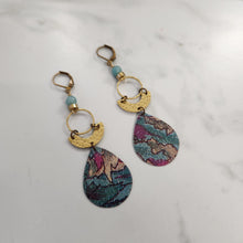 Load image into Gallery viewer, Geometric Tropical Leaf Tin Earrings - Amazonite

