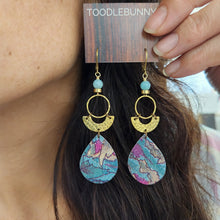 Load image into Gallery viewer, Geometric Tropical Leaf Tin Earrings - Amazonite
