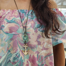 Load image into Gallery viewer, Enamel Anchor Necklace - Larimar

