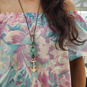 Enamel Anchor Necklace - Larimar