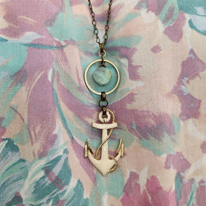 Enamel Anchor Necklace - Larimar