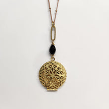 Load image into Gallery viewer, Round Filigree Locket Necklace - Onyx

