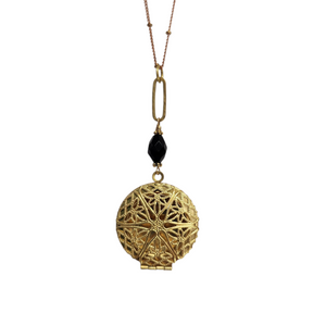 Round Filigree Locket Necklace - Onyx