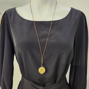 Round Filigree Locket Necklace - Onyx
