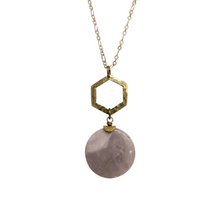 Load image into Gallery viewer, Brass Hammered Hexagon Pendant Necklace - Desert Jasper
