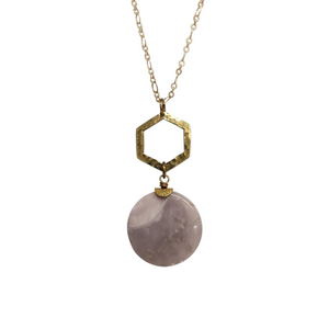 Brass Hammered Hexagon Pendant Necklace - Desert Jasper