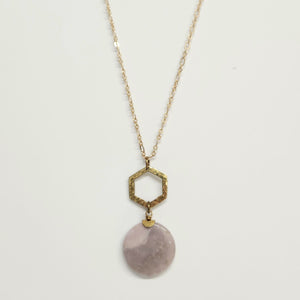 Brass Hammered Hexagon Pendant Necklace - Desert Jasper