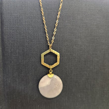 Load image into Gallery viewer, Brass Hammered Hexagon Pendant Necklace - Desert Jasper
