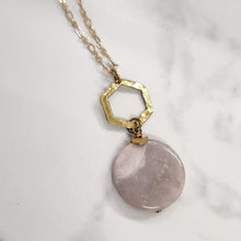 Load image into Gallery viewer, Brass Hammered Hexagon Pendant Necklace - Desert Jasper
