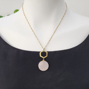 Brass Hammered Hexagon Pendant Necklace - Desert Jasper