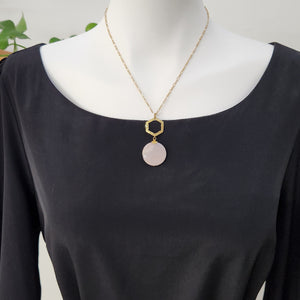 Brass Hammered Hexagon Pendant Necklace - Desert Jasper
