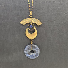 Load image into Gallery viewer, Lunar Eye Brass Necklace - Sodalite Donut Pendant
