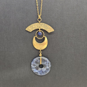 Lunar Eye Brass Necklace - Sodalite Donut Pendant