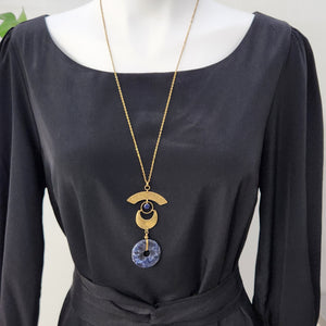 Lunar Eye Brass Necklace - Sodalite Donut Pendant