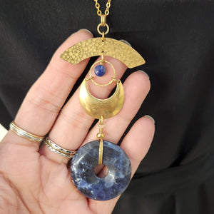 Lunar Eye Brass Necklace - Sodalite Donut Pendant