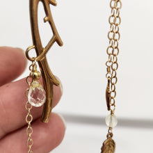 Load image into Gallery viewer, Asymmetric Twig Y Stone Bird Earrings - Honey Jade
