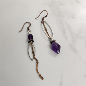 Asymmetric Faceted Amethyst Drop Earrings