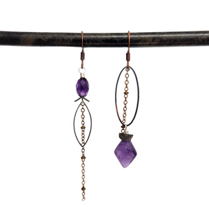 Asymmetric Faceted Amethyst Drop Earrings