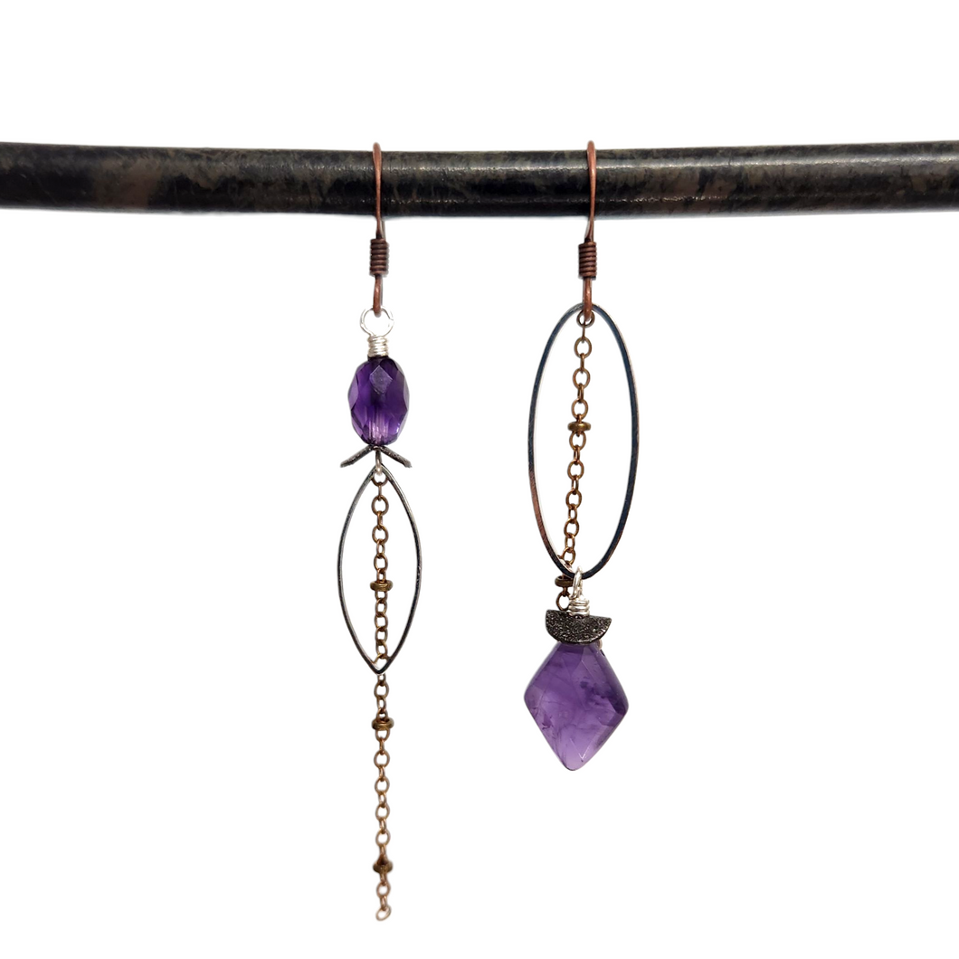 Asymmetric Faceted Amethyst Drop Earrings