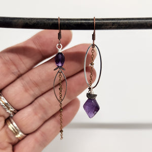 Asymmetric Faceted Amethyst Drop Earrings